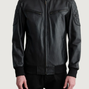 Sven Black Leather Bomber Jacket