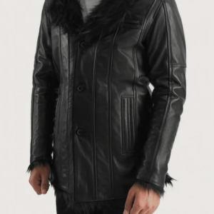 Furcliff Black Leather Coat